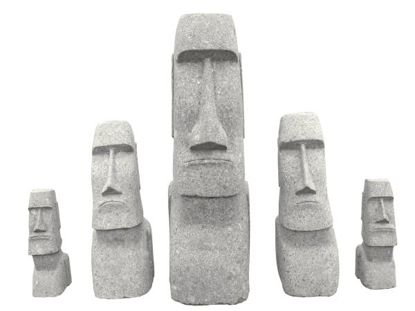 Moai-hode fra Påskeøya laget av naturstein, håndlaget, ca. 30 cm høyt.<br />
