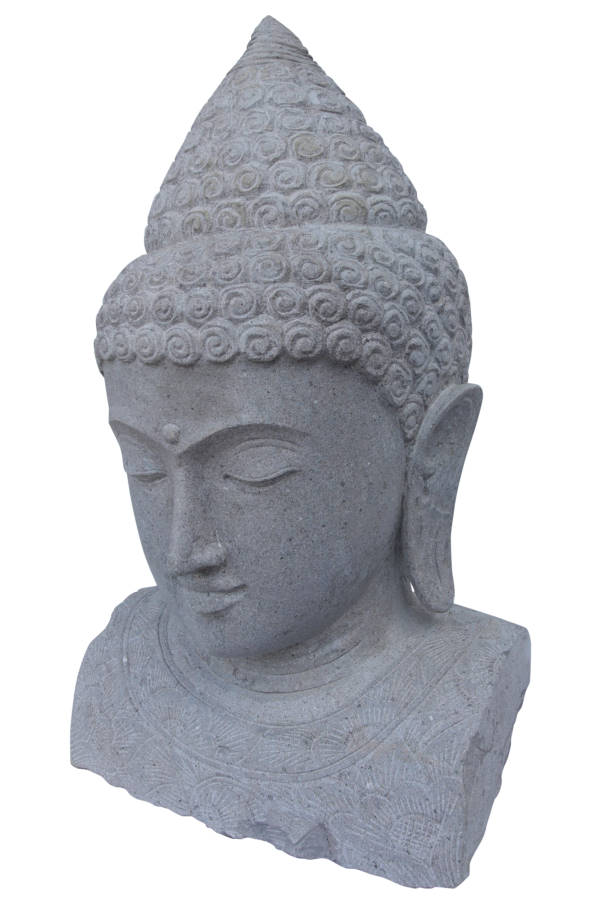 Buddha-byste med blomsterdekorasjon av elvestein, håndlaget, ca. 80 cm høy<br />
